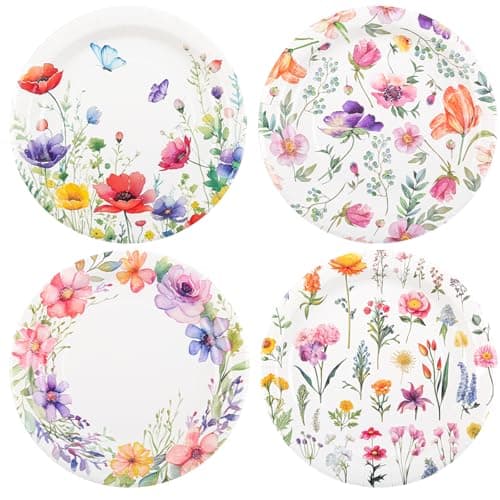 Purhapfre 80Pcs Wildflower Paper Plates Disposable Wild Floral Party Plates 9 Inch Spring Dinner Plates Decoration for Spring Summer Birthday Baby Shower Picnic Wedding Tea Party Supplies