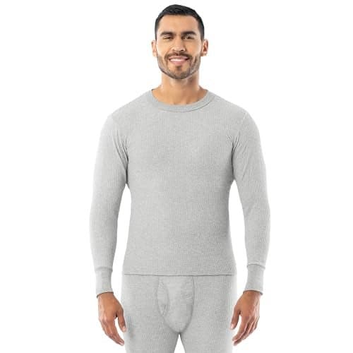 Indera Men's Traditional Waffle Thermal Underwear Long Sleeve Shirt, Heather Grey, Medium