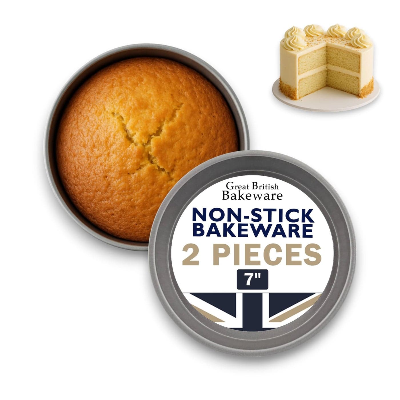 Samuel Groves Sandwich Cake Pan Tin Set Superior Double Coated Non Stick Fixed Base UK Made 7 Twin Pack