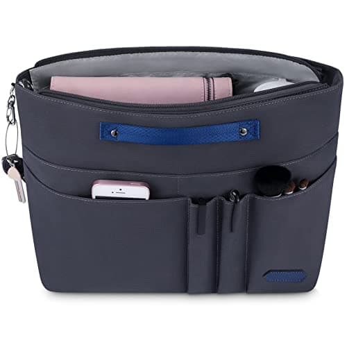 HyFanStr Purse Organizer Insert for Handbags,Tote Bag Organizer Insert Zipper Bag for Women, Handbag Organizer Inside Liner with 15 Pockets, Gray