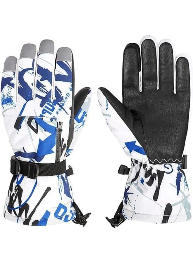 Snow Gloves for Kids, Waterproof Winter Gloves, Womens Mens Girls Boys Winter Gloves, Waterproof Youth Ski Gloves Touchscreen Sport Mittens, Blue(M Size)
