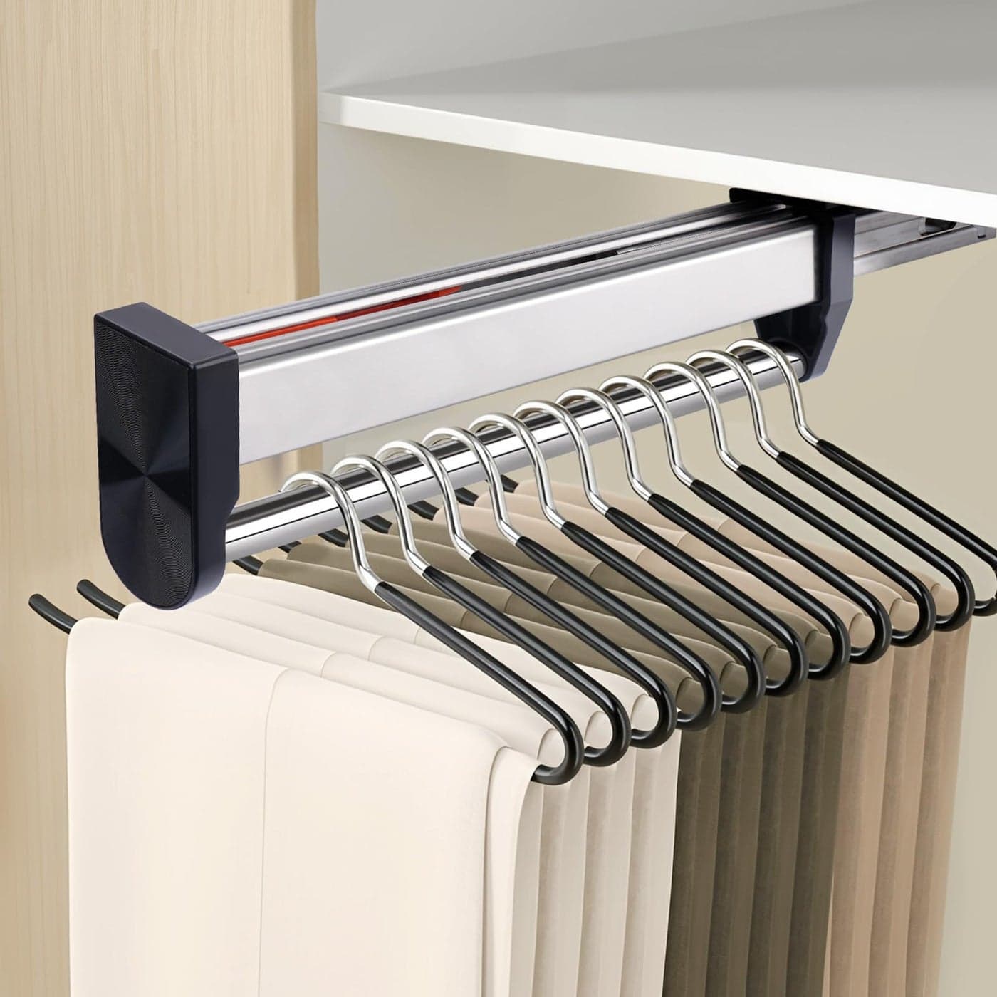Pull Out Valet Rods for Closets Clothes Hanger Rail Slide Out Adjustable Heavy Duty Stainless Steel Clothes Storage Hanger Rack for Pants Coats Top Mounted Wardrobe Pants Hanger300mm118inch