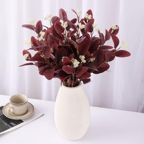 TIED RIBBONS Pack of 6 Artificial Eucalyptus Flowers Bunches for Vase Pot Home Decoration (Red) for Home Decoration Living Room Side Table Centerpiece (Vase not Included)
