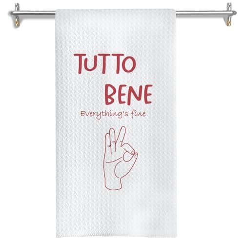 GOOZHO Inspirational Italian Kitchen Towels, Trendy Red Italian Tutto Bene Hand Gesture Dish Tea Towels for Kitchen Decor, Encouragement Gifts Hand Towel for Bathroom Decor, 16x24 Inches