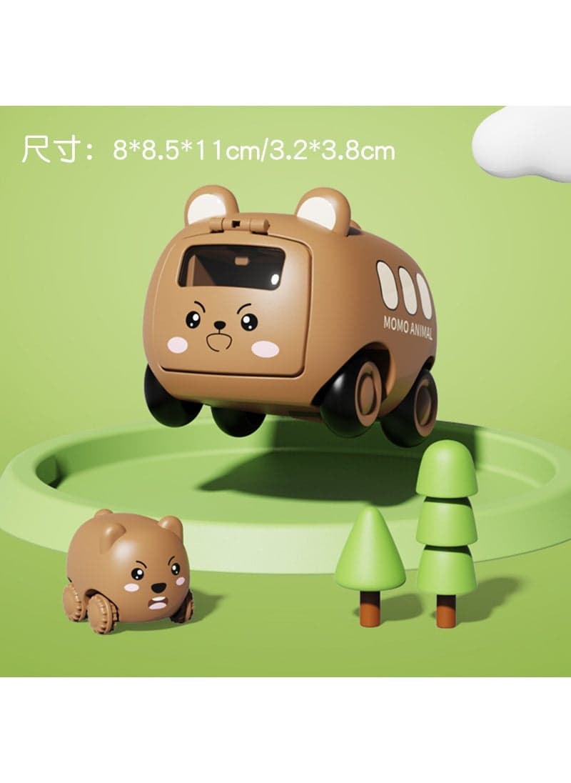 Cute Cartoon Animal Friction Toys for Kids 612-7 【Brown Bear】 Press to Eject Inertia bus