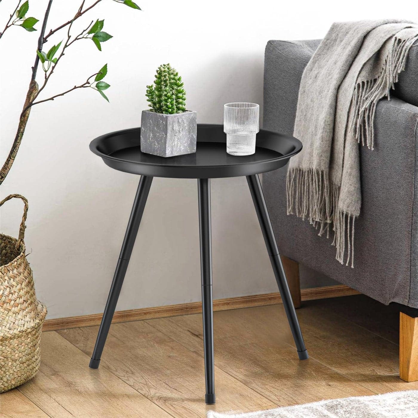 SYQ Small Black Side TableModern Round Metal end TableSimple Circle Accent Table for Outdoor Living Room Bedroom Bathroom Office