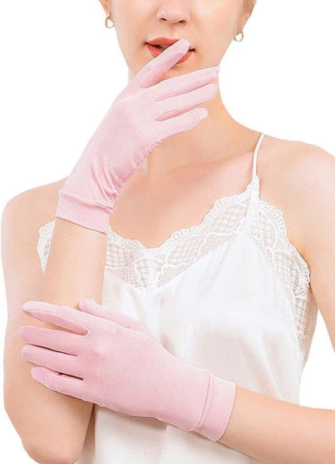 100% Mulberry Silk Knit Breathable Five-finger Gloves, Mulberry Silk Gloves for Sleeping Women Summer Sunscreen UV Protection Thin Lightweight Pure Silk Overnight Glove