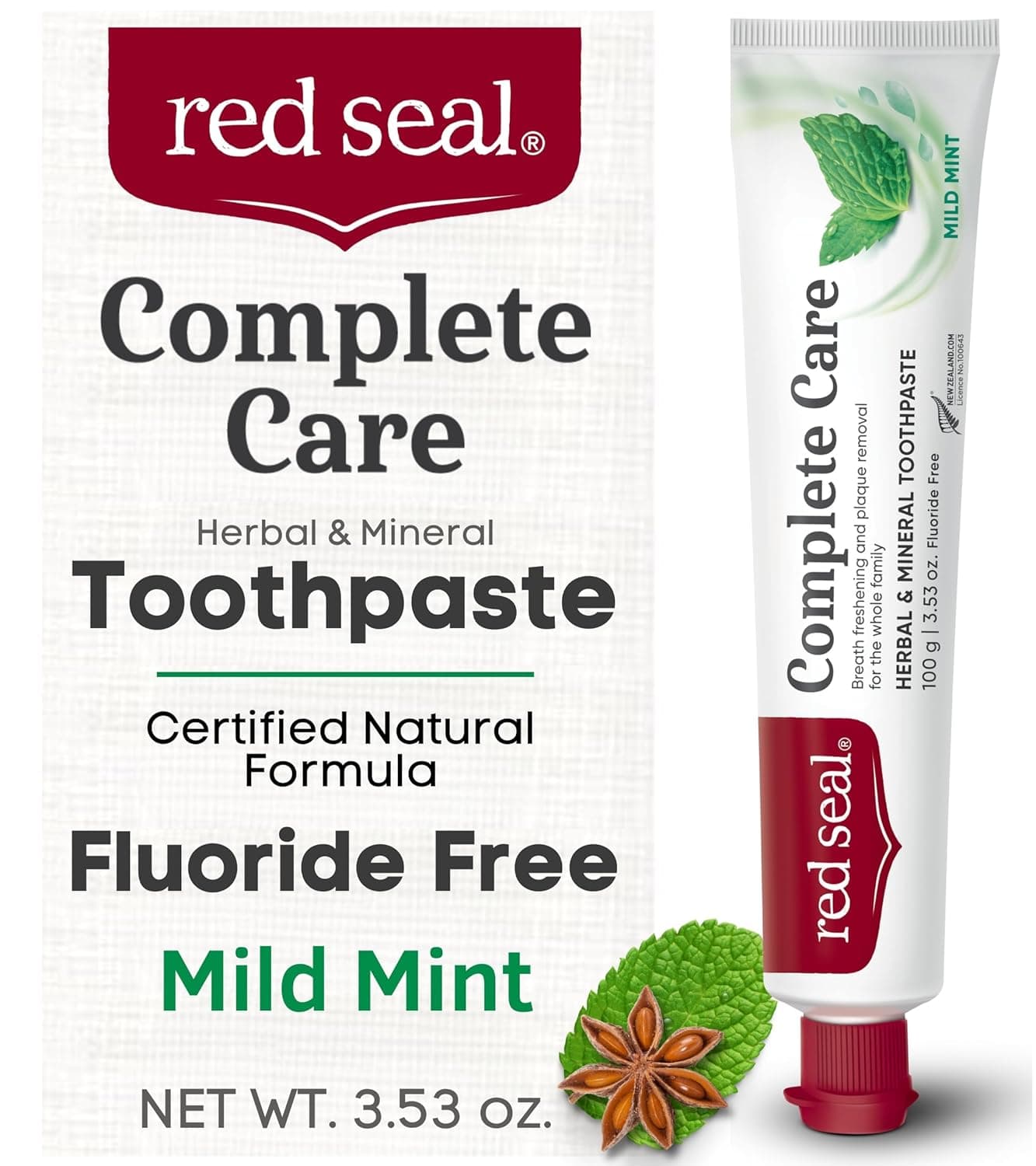 Red Seal Complete Care Mild Mint Toothpaste NATRUE Certified Natural Toothpaste for The Whole Family Paraben SLS Free Fluoride Free Vegan Friendly Cruelty Free No Artificial Flavors 353 oz