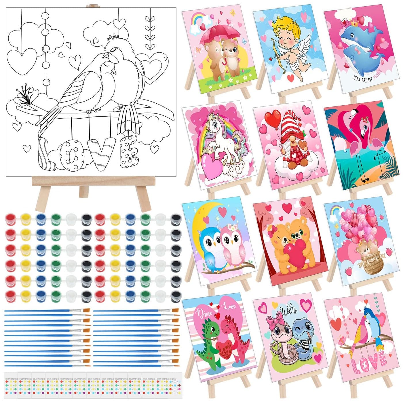 Tenceur 12 Sets Pre Drawn Canvas to Paint Adult Stretched Coloring Painting Canvas Panels with Design Easel and Brushes for Party Supplies Beginner FavorDinosaur