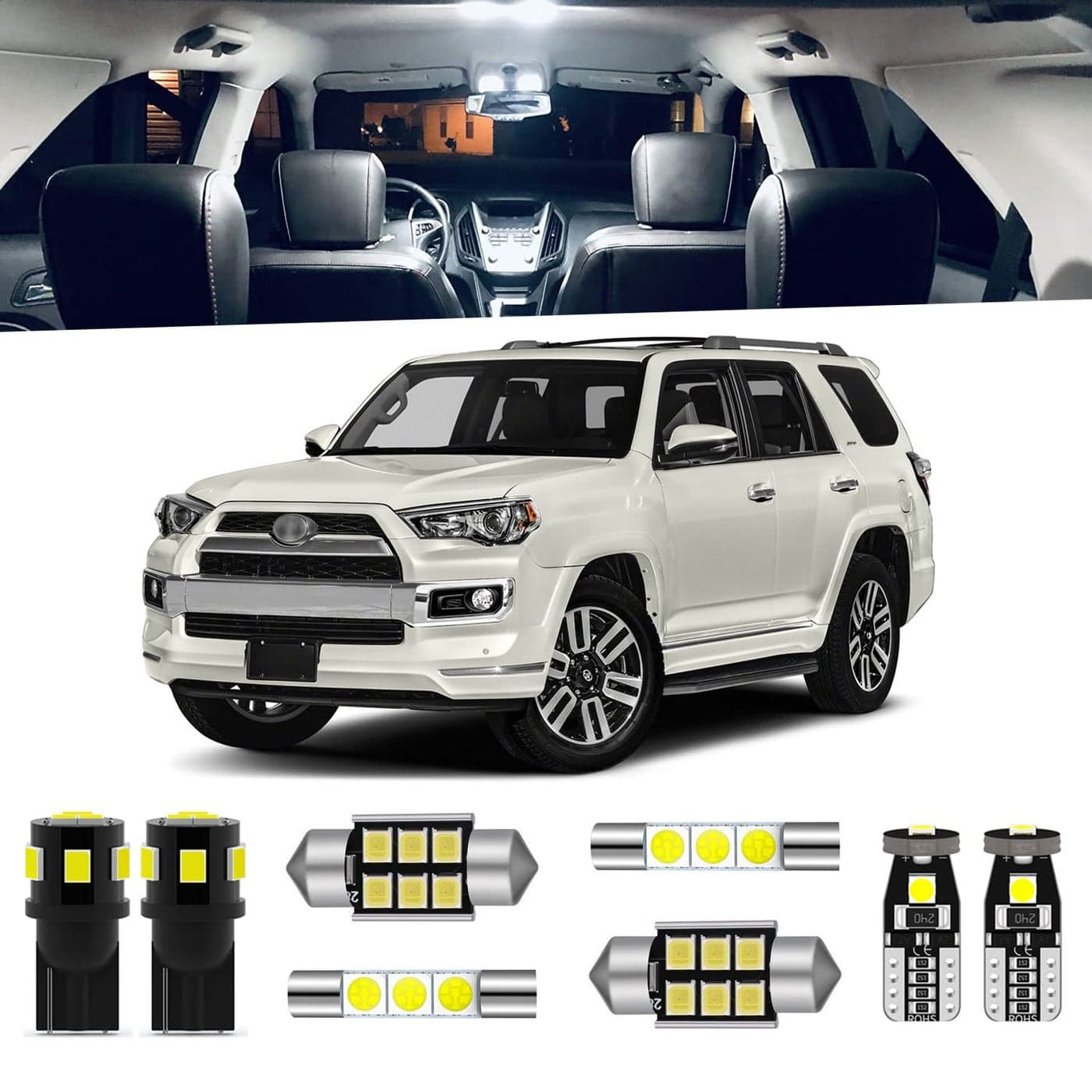 ENDPAGE 18Pieces 4Runner LED Interior Light Kit Package for Toyota 4Runner 2010 2011 2012 2013 2014 2015 2016 2017 2018 2019 2020 2021 2022 License Plate Lights Reverse Lights Install Tool