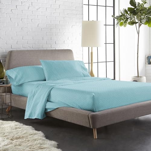 Blue Dahlia 100% Cotton, Queen Size Bedsheet (90" x 100") + 2 Pillow Covers, Silky Smooth Feel, 300TC Dotted Premium Bedsheet, Colour: Blue Fog