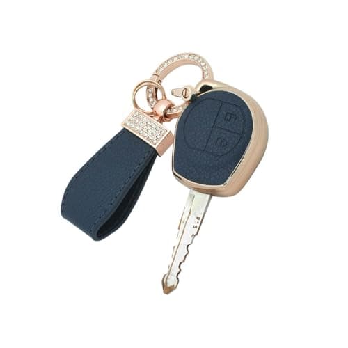 keyzone Litchi Leather Textured TPU Key Cover & Keychain compatible for Maruti Suzuki Cars 2 button remote key (Blue)