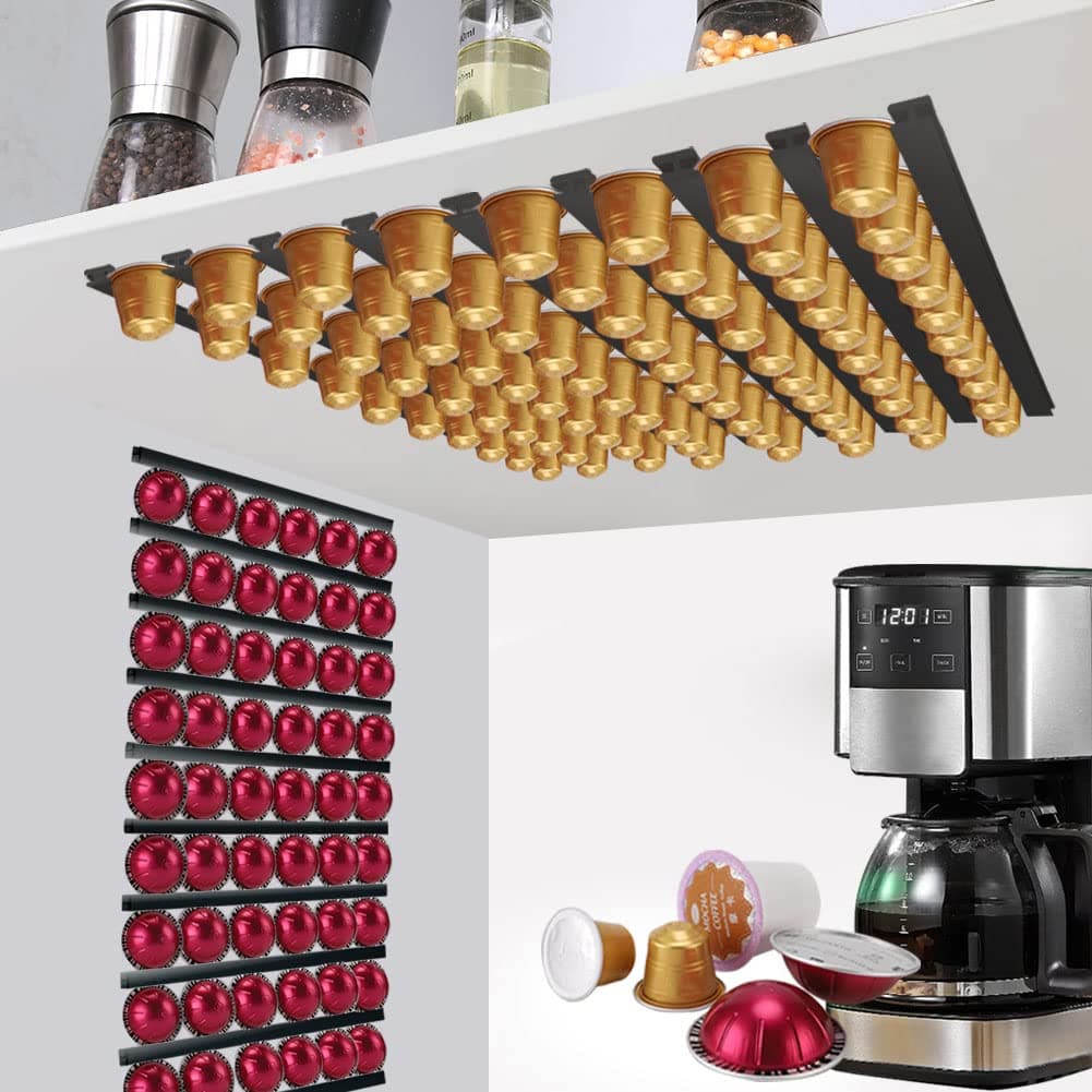 Coffee Pod HolderAdhesive K Cup Holder 10 PCS Under CabinetsWall Mounte Vertically or HorizontallyCoffee Pod Storage for Coffee Shop Desktop Office and KitchenBlack