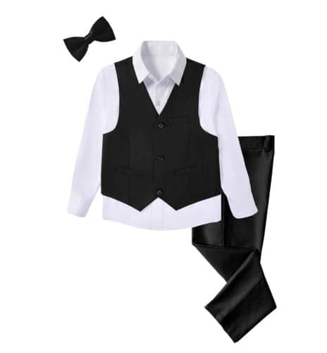 Boys 4 Pieces Black Suits Slim Fit Outfits Vest Sets Formal Dresswear for Boy Suit Size 14
