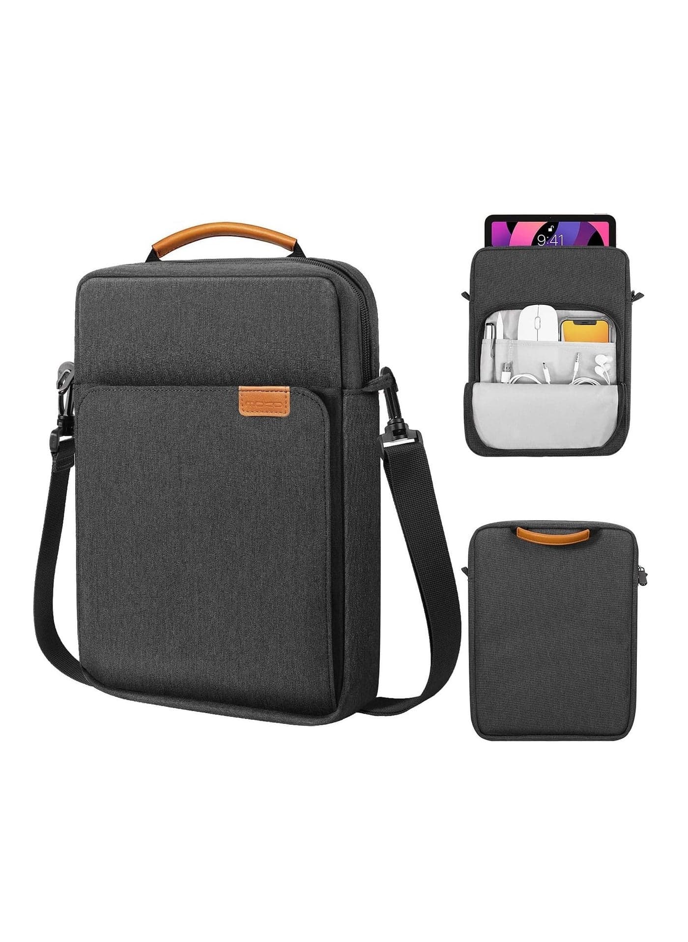 9-11 Tablet Sleeve Bag Case with Shoulder Strap for iPad 10.2 2021-2019, iPad 10th Generation 2022, iPad Air 5/4 10.9, iPad Pro 11 2022-2018, Galaxy Tab S9/S8/A8/A7 2023(Dark Grey)