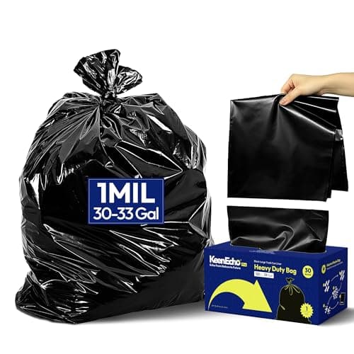 KeenEcho Heavy Duty Trash Bags 33 Gallon 30 Count 10 Mil Strong Black Garbage Bags Leakproof Star Seal for Construction Yard Demolition Debris