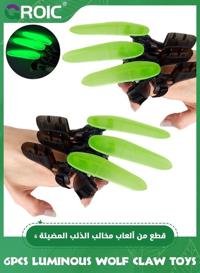 6 Pcs Luminous Wolf Claw Toys, Cosplay Wolf Claws Fingers Wear Retractable Claws Glow In The Dark Claws for Kids Adults