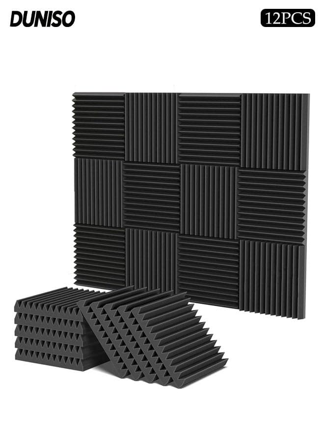 12 Pack Acoustic Wall Panels with Self-Adhesive,Noise Reducing, Sound Proof Foam Panels, Decorative Soundproof Wall Panels, Sound Proof Absorbing Tiles for Wall and Ceiling, 30*30*2.5CM