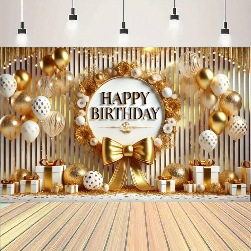 DARSHANAM WORLD Birthday Decoration Backdrop Cloth Curtain (Pack of 1, Size: 5x8 Feet) Background Enhancer Poster,Happy Birthday Sign Theme-(Polyester). (Gold)