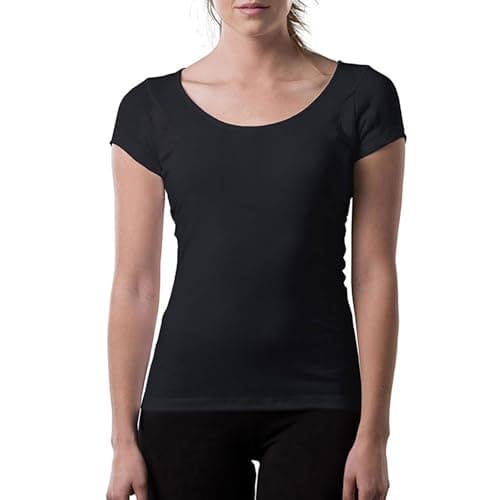 Women's Sweatproof Undershirt - Cotton Scoop Neck T-Shirt with Underarm Sweat Pads - Original Fit - Aluminum-Free Alternative - Black - Medium
