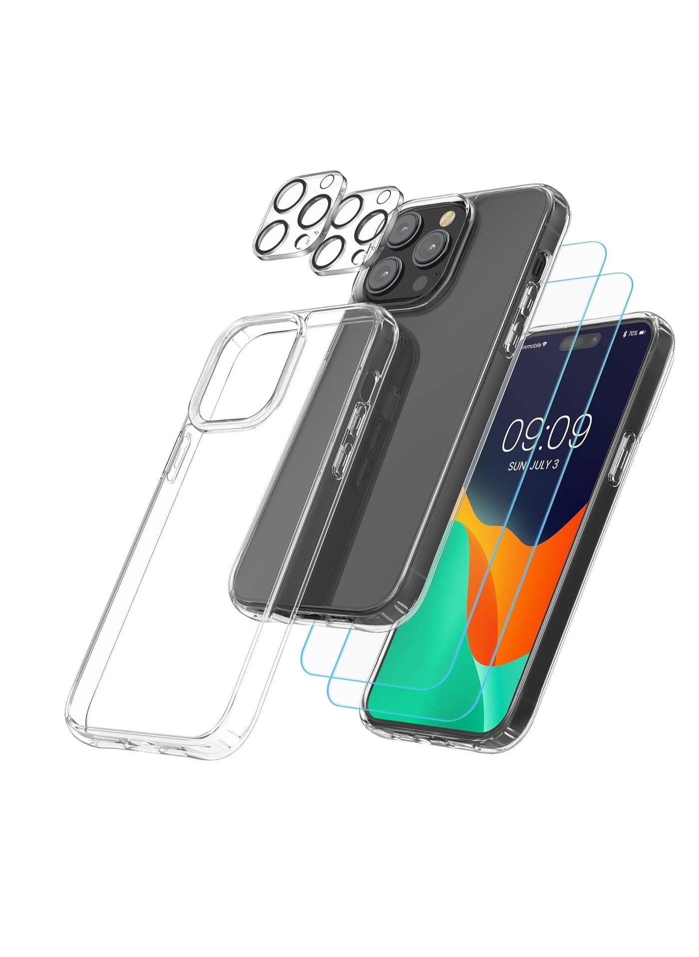 5-in-1 Clear Case Set for iPhone 15 Pro Max – Transparent Design with Screen & Camera Protectors Included