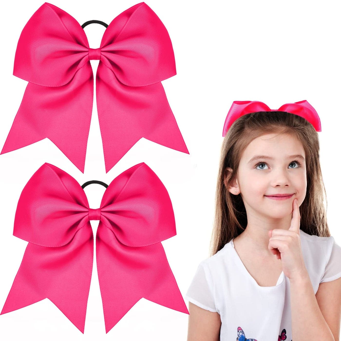 2 Packs Jumbo Cheerleading Bow 8 Inch Large Cheer Hair Bows with Ponytail Holder for Teen Girls Softball Outfit UniformDeep Rose Red
