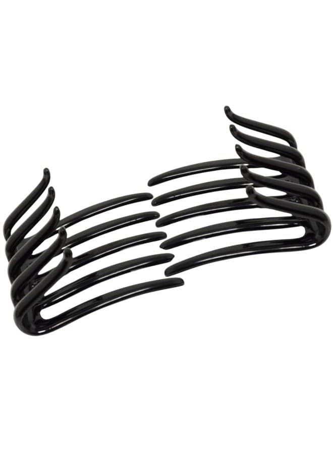 French Crab Interlocking Medium Celluloid Glossy Black Hair Clip Side Comb 2 1/4 Inches