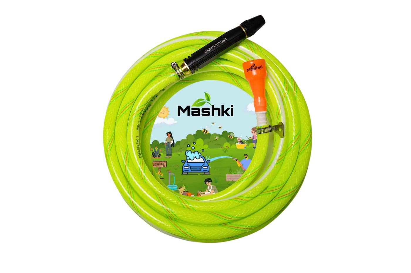 Mashki® Heavy Duty 3 Layered PVC Braided Garden Water Hose Pipe with Adjustable Black Jet Spray Nozzle | Water Pipe for Car Wash, Garden, Home Cleaning, Bike Wash, Floor Clean (30 Meter (100 Feet))