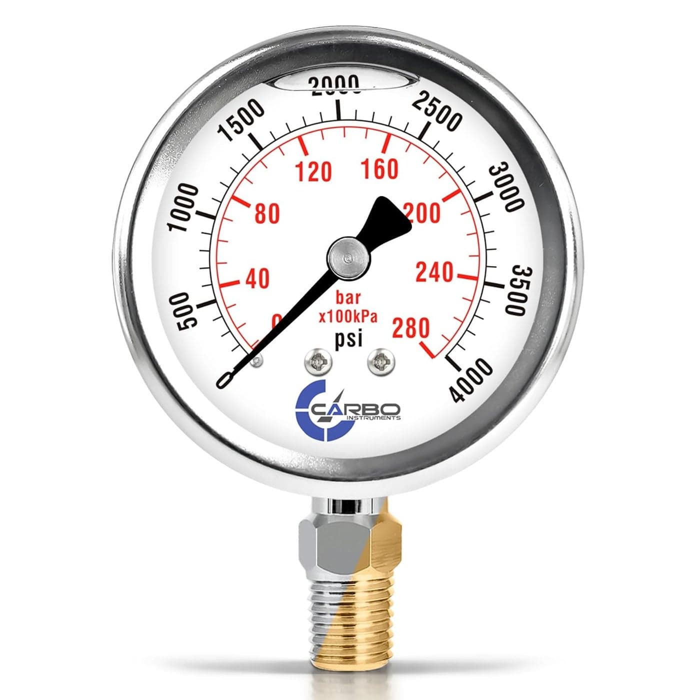 CARBO Instruments Stainless Steel Pressure Gauge Dual Display (0-4000 psi/kPa) - 2 1/2" Glycerine Liquid Filled Gauge