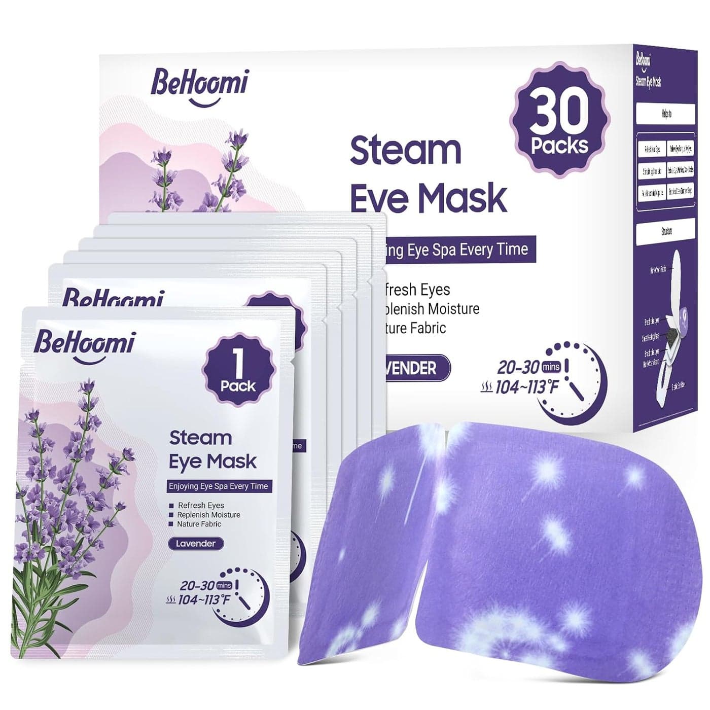 30Packs Steam Eye Mask Heated Eye Mask Warm Compress for Eyes Self Heating Disposable Eye Masks for Home Sleep Spa Travel Essentials Relaxation Gifts Stocking Stuffers Lavender