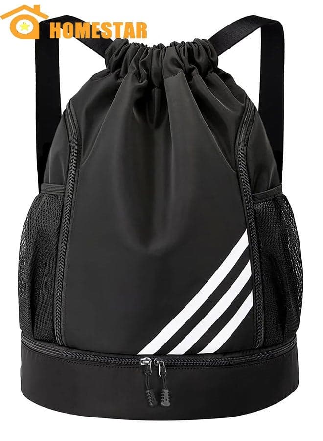 Drawstring Sports Bag, Basketball Backpack, Waterproof Travel Bag, Large Oxford Gym Bag, Suitable for Students, Sports, Travel, Black
