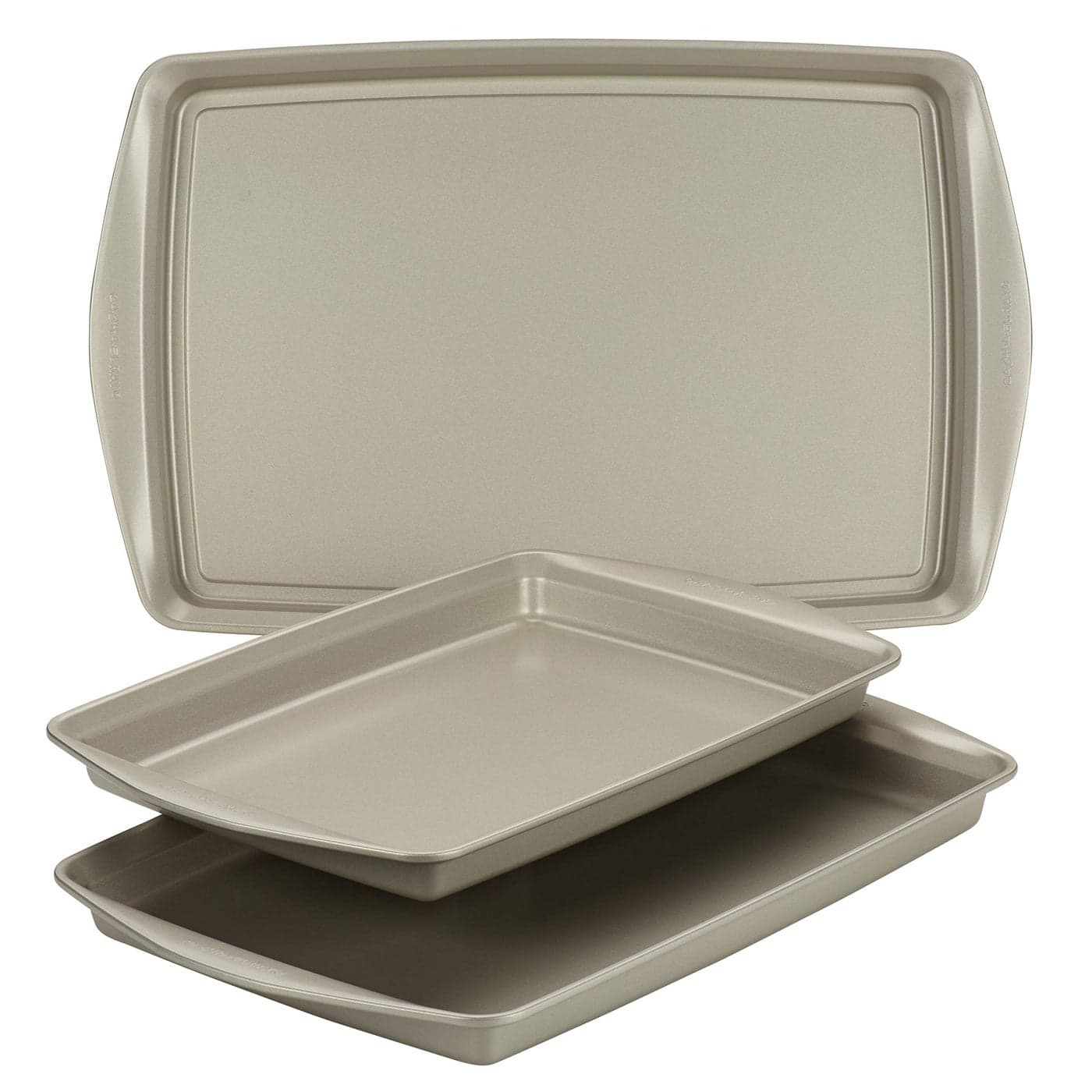 Rachael Ray Nonstick Bakeware Set without Grips includes Nonstick Cookie Sheets Baking Sheets 3 Piece Silver