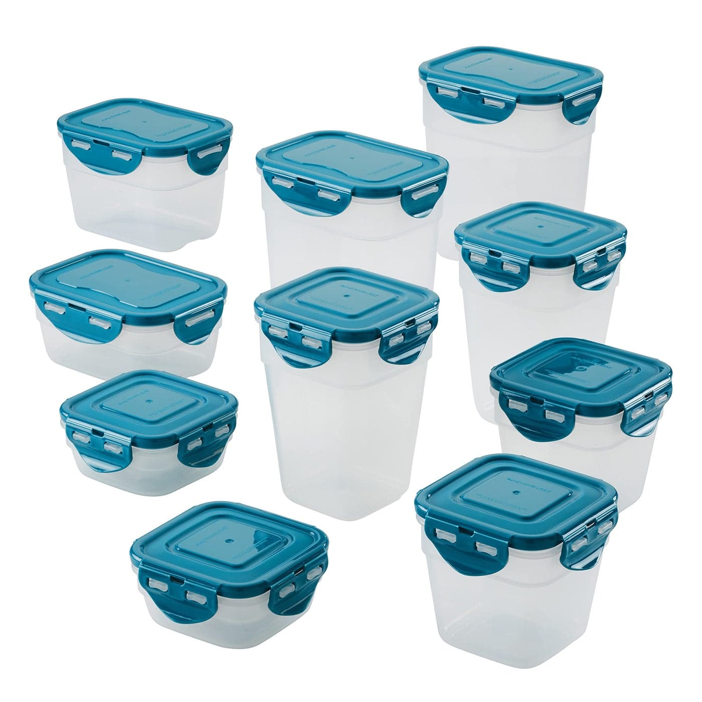 Rachael Ray LeakProof Stacking Container Food Storage Bin Set 20Piece Clear with Teal Lids