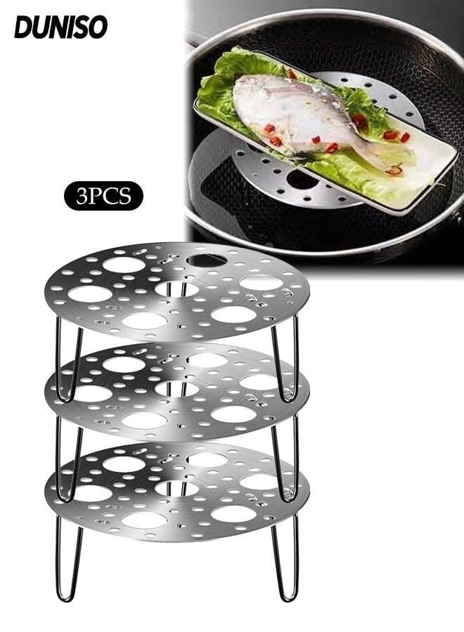 3PCS Stainless Egg Steaming Rack,Round Trivet Egg Steaming Tray Stand,Pan Baking Cooling Rack with Removable Legs,Uniform Heating, Sturdy and Durable,for Veggie Egg Fish Seafood Cooking