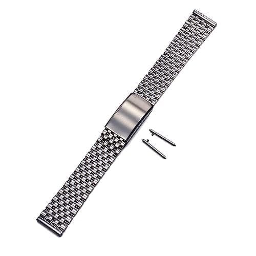 TOMIYOY General Flat End 20MM Oyster Beads Of Rice Vintage Style Bracelet Stainless Steel Strap With Quick Release Spring Bar (A)