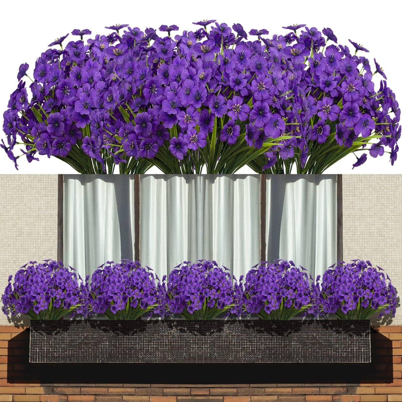 LANKAMO 15 Bundles Artificial Flowers Fake Silk Flowers Outdoor UV Resistant Faux Flowers Plastic Fabric Greenery Plants for Hanging Planter Kitchen Home Office Wedding Garden DecorationPurple