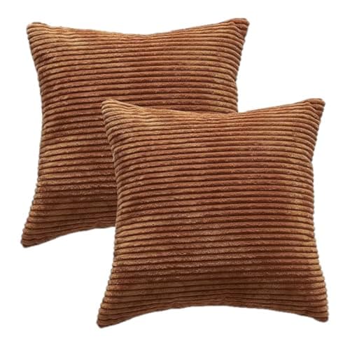 Guffaw Corduroy Cushion Covers 24x24 inches for Sofa, Bed, Couch Chair, Large Size, Square Pillow Shams (Brown, 2)