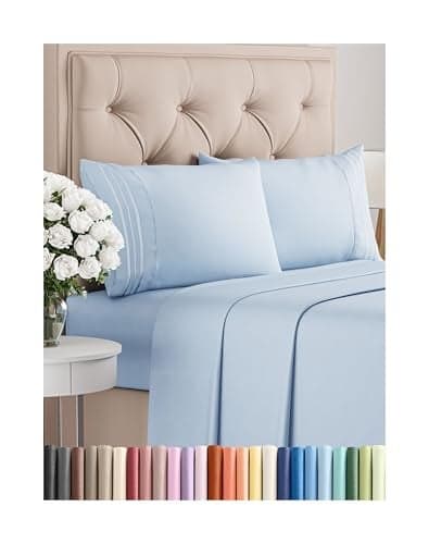 Cal King Size 4 Piece Sheet Set Comfy Breathable Cooling Bed Sheets Set Hotel Luxury Bedding for Women Men Kids Teens Boys Girls Deep Pockets Soft Wrinkle Free OekoTex Sky Blue