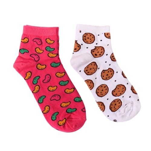 THELA GAADI Women 100% Combed Cotton Funky Printed Socks, Cute & Quirky Ankle Length Socks, Odour Free, Breathable, Free Size, Pack of 2 Pairs, Assorted