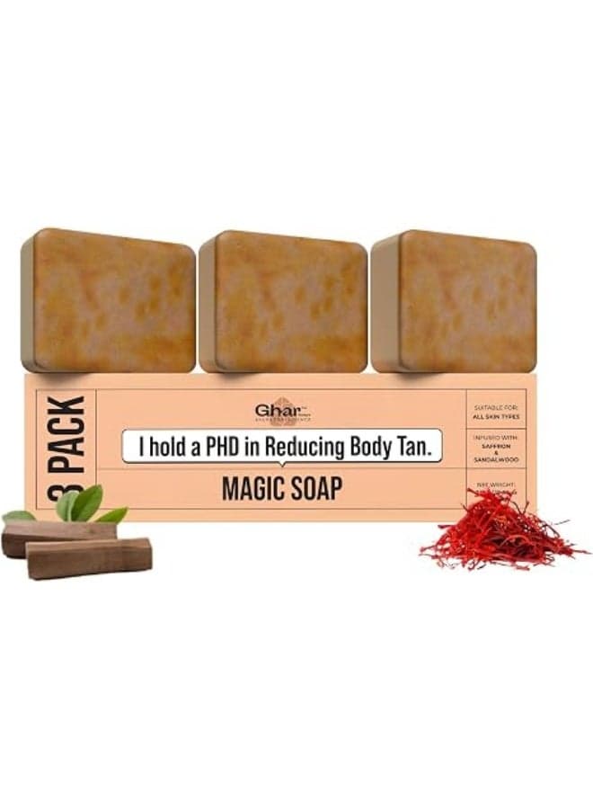 Ghar Soaps Sandalwood & Saffron Magic Soaps For Bath (300 Gms Pack Of 3) | Paraben Free | Chandan & Kesar Bath Soap | Handmade Soaps For Glowing | Skin Brightening Soap For Men & Women