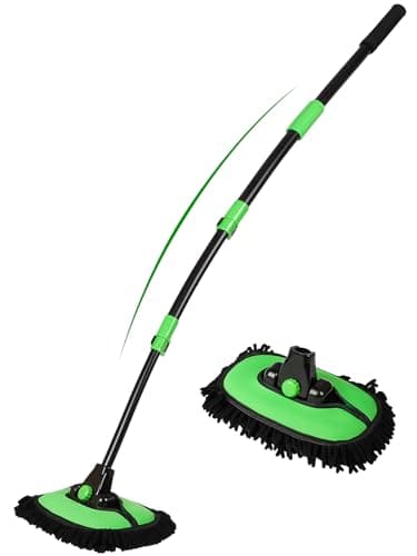 53 15 Curved Car Wash Brush with Long Handle High Density Chenille Soft Bristle Brush Head Suitable for Cleaning Detail Roof Wheel Windshields Truck SUV RV Window