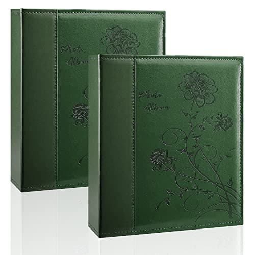 Miaikoe Photo Album 8x10 2 Packs Clear Pages Pockets Leathe Cover Slip Slide in Photo Album Each Holds 100 Vertical 8x10 Photos Picture Book for Wedding Family (Dark Green)