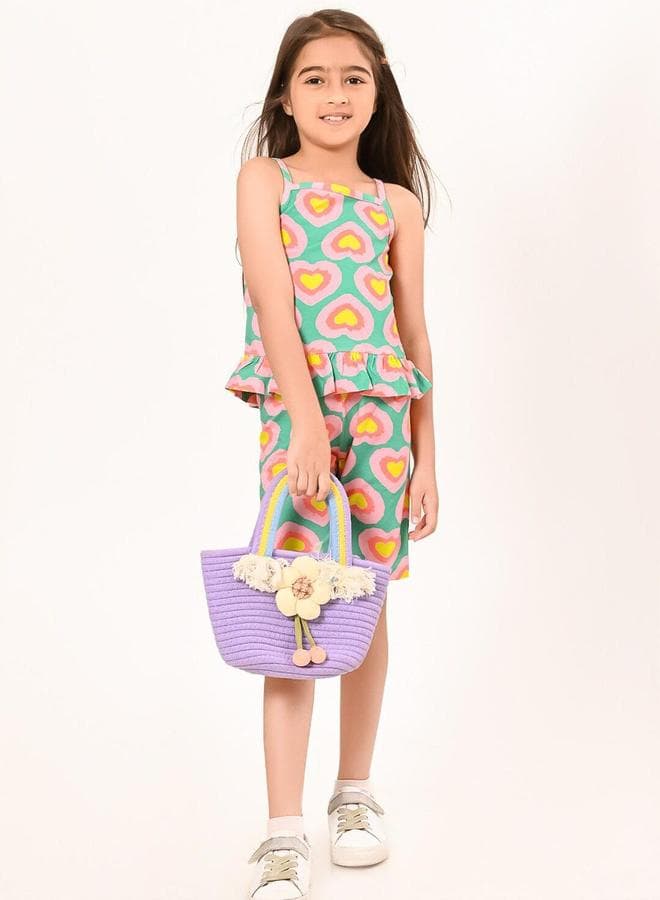Girl's Multicolour 100% Cotton Printed Regular Fit Clothing Set