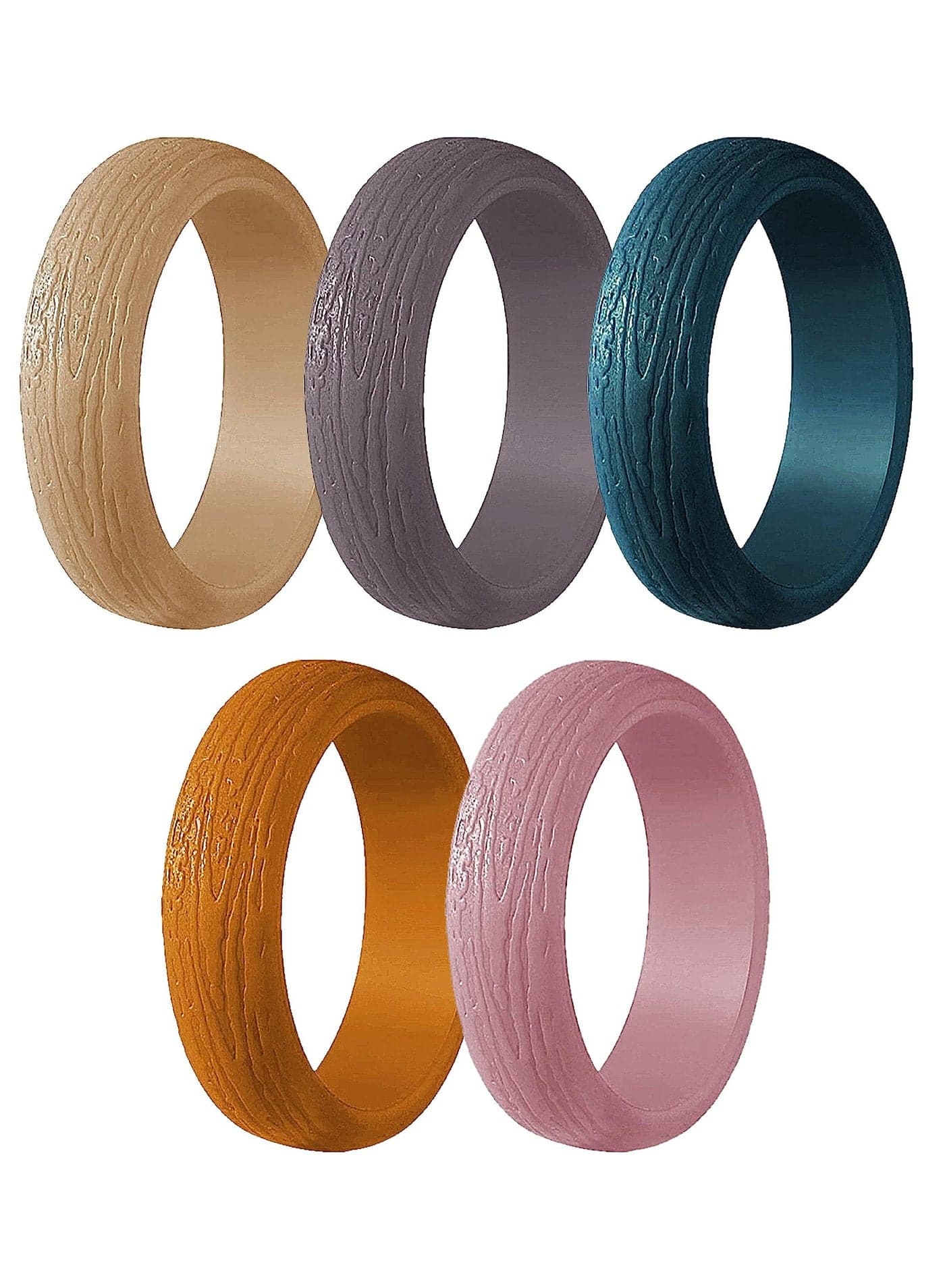Silicone Wedding Bands for Men & Women, Pack of 5, Rubber Engagement Band, Flexible Rings Glitter Ring Workout Womens Rings, 5.7mm Women