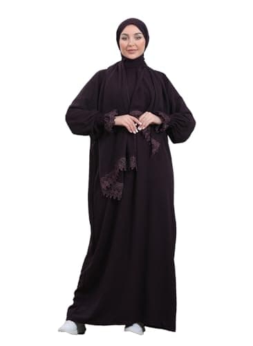 Elegant One-Piece Abaya and Prayer Dress Crepe Solid Color | Lightweight and Comfortable | Hijab Abaya Suit (Purple, 1)