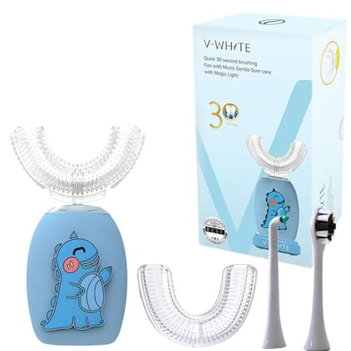 V-WHITE Electric Toothbrush Kids- Ultrasonic U-Shaped Toothbrushes for Teeth Whitening - 360° Mouth Cleansing, Hands Free Gums Protection - Wireless Charging & LED Light - Waterproof IPX7 Certified
