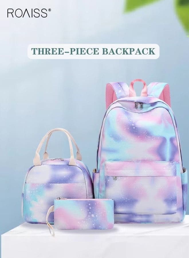 3PCS Backpack Sets, Girls Fashion Bookbag Set with Lunch Bag and Pen Bag, Large Capacity School Bag with Multi Pockets, Lightweight Water Resistant Daypack, Suitable for Girls