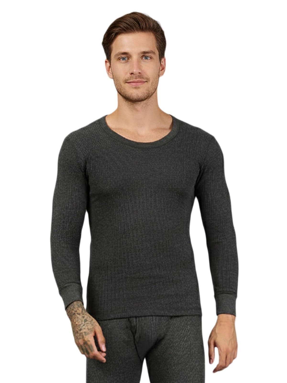 Lux Cozi Heatek Black Melange Round Neck Full Sleeves Thermal Top for Men_HEATEK_555_FSO_BM_105_1PC