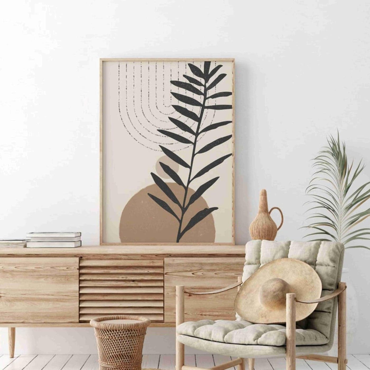 Livinluxe Leaf plants modern art Boho painting Premium Framed Laminated Wall paintings for living room bedroom home decoration wall decoration18 inch x 24 inch ETNF0182