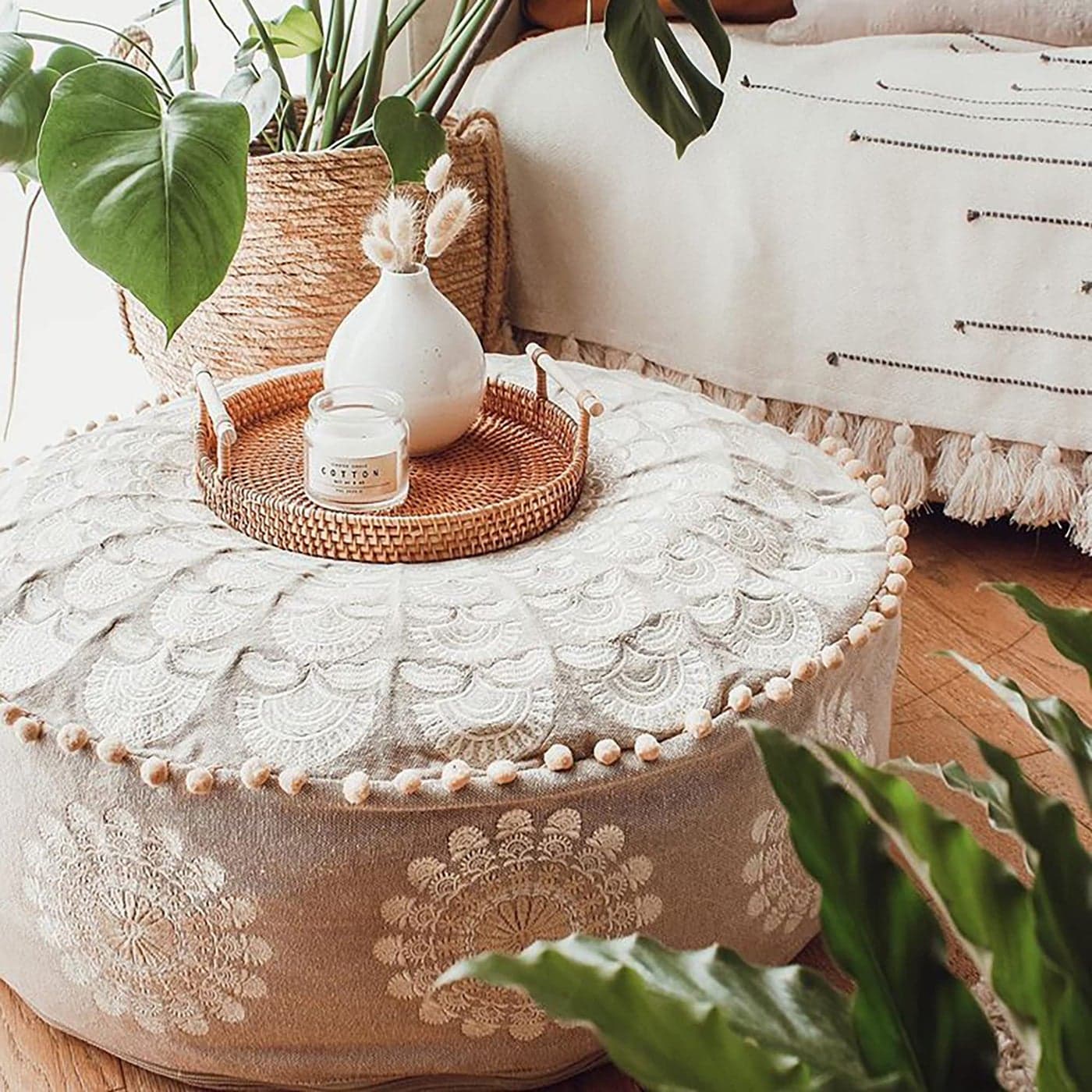 Mandala Life ART Bohemian Pouf Ottoman Cover 24x8 Luxury Artisan Room Dcor Pouffe for Meditation Yoga and Boho Chic Seating Area Stool Floor Pillow Case Accent Your Living Room Bedroom